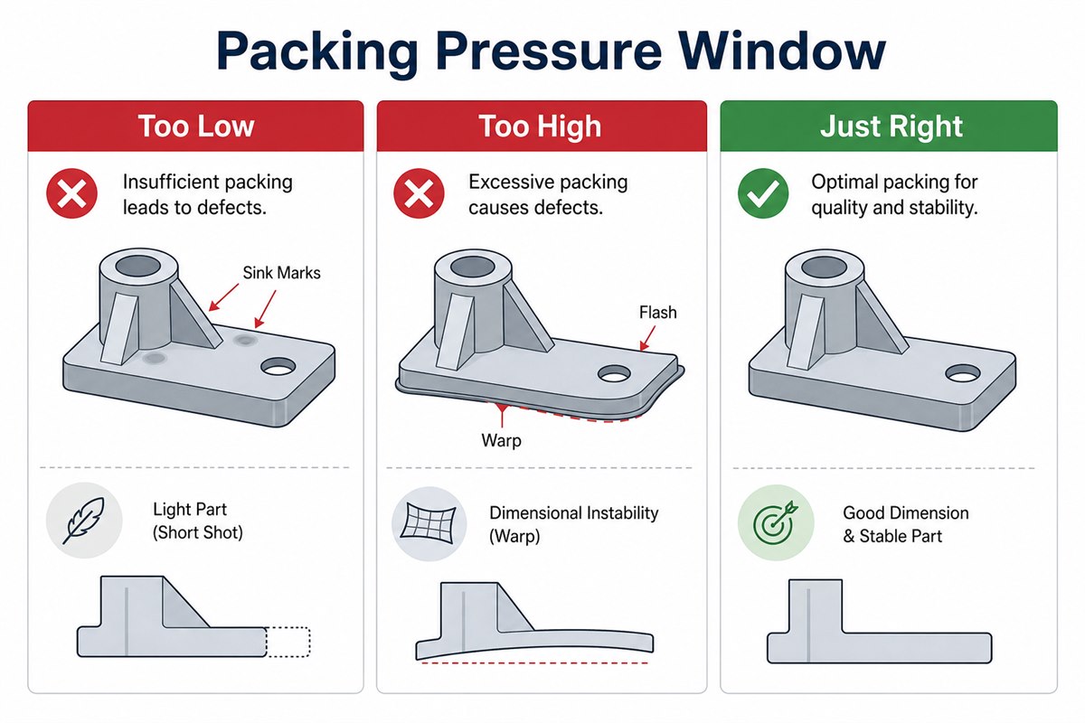 Packing Pressure in Injection Molding: Why Pack/Hold Matters After Fill 4 Injection Molding Packing Pressure Window