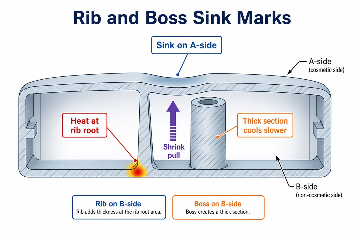 Packing Pressure in Injection Molding: Why Pack/Hold Matters After Fill 5 Rib and Boss Sink Mark Causes